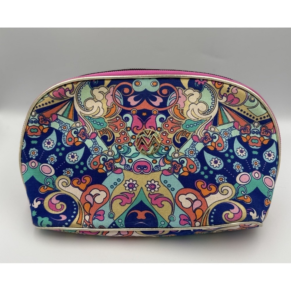 Spartina 449 Bohème Small Cosmetic Case Pouch Linen Gold Full Zip Vibrant
